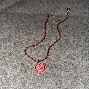 CHANEL Pink and Gold Heart Necklace